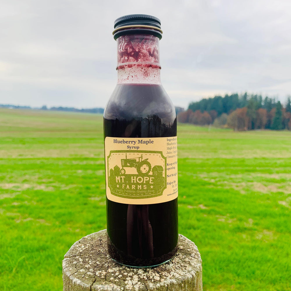 Blueberry syrup, blueberry maple syrup, organic maple syrup, organic syrup, oregon blueberry syrup