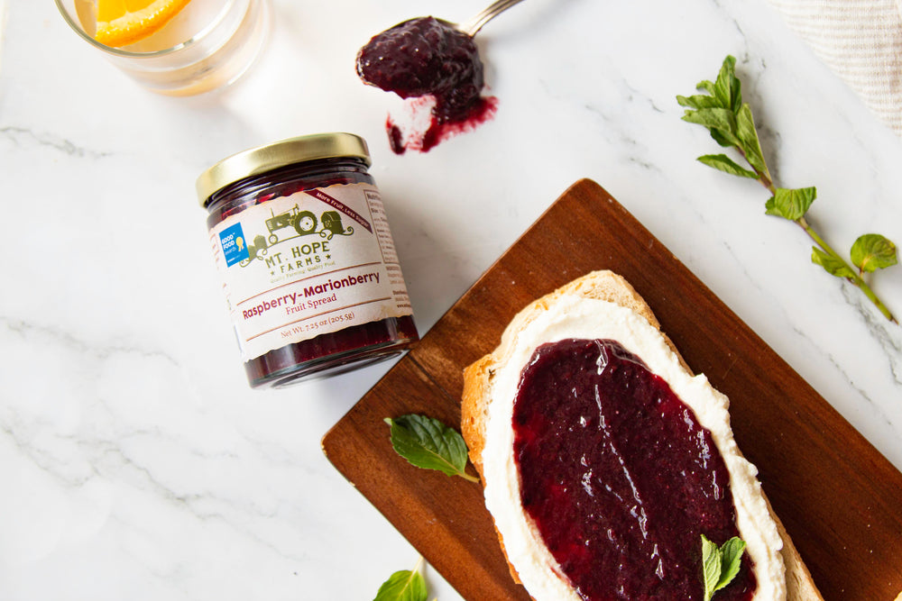 Raspberry Marionberry Fruit Spread, Marionberry, Low Sugar Marionberry Jam, Low Sugar Jam, Fruit Spread, Oregon Berries, Cheese Plate, Charcuterie Board, Willamette Valley, Organic Jam, Organic Marionberries, Organic Fruit, That Cheese Plate, Toast, Toast and Jam, Easy Breakfast